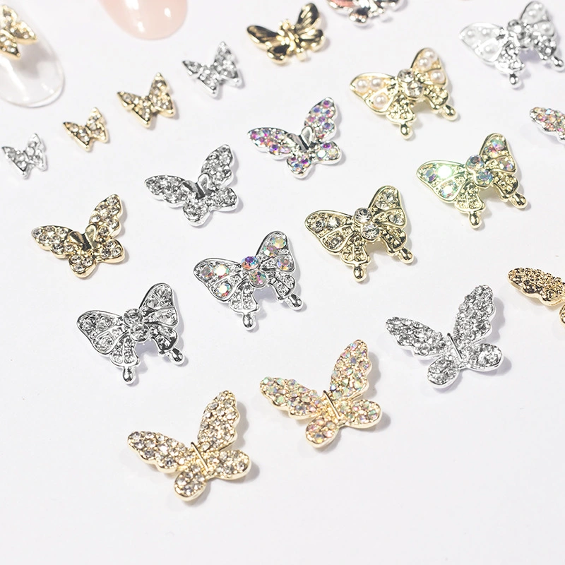 Alloy Nail Art Butterfly Ornament Gold Silver Glitter 3D Flying Butterfly Jewelry Nail Charm Decoration